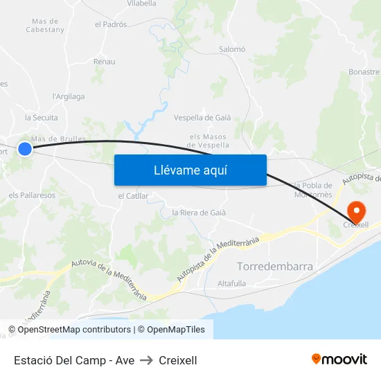 Estació Del Camp - Ave to Creixell map