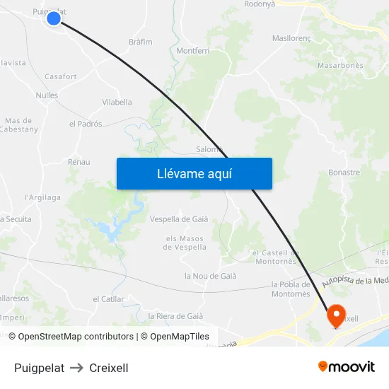 Puigpelat to Creixell map