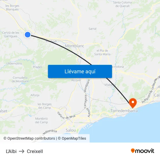 L'Albi to Creixell map