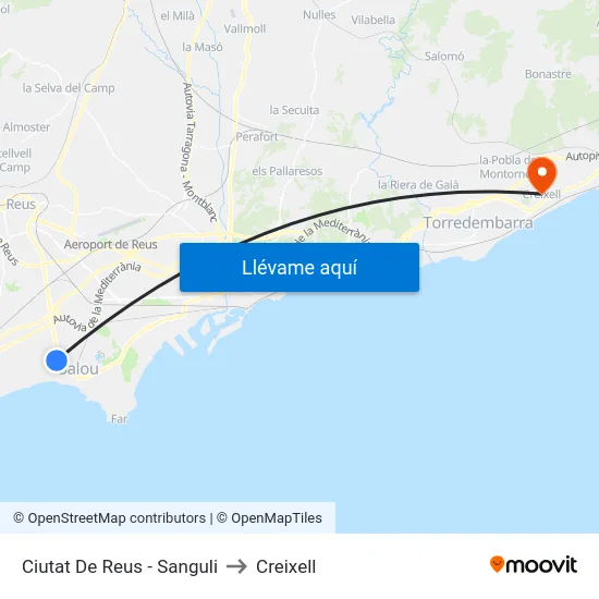 Ciutat De Reus - Sanguli to Creixell map
