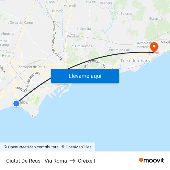 Ciutat De Reus - Via Roma to Creixell map