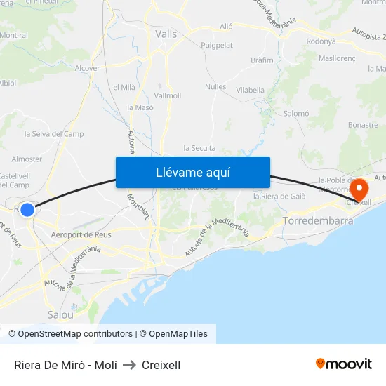 Riera De Miró - Molí to Creixell map