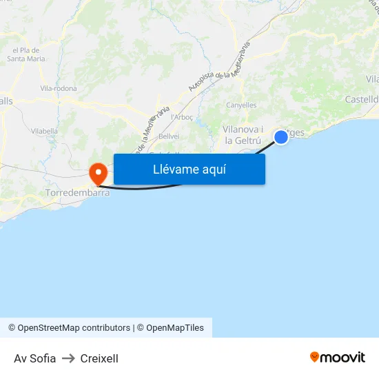 Av Sofia to Creixell map