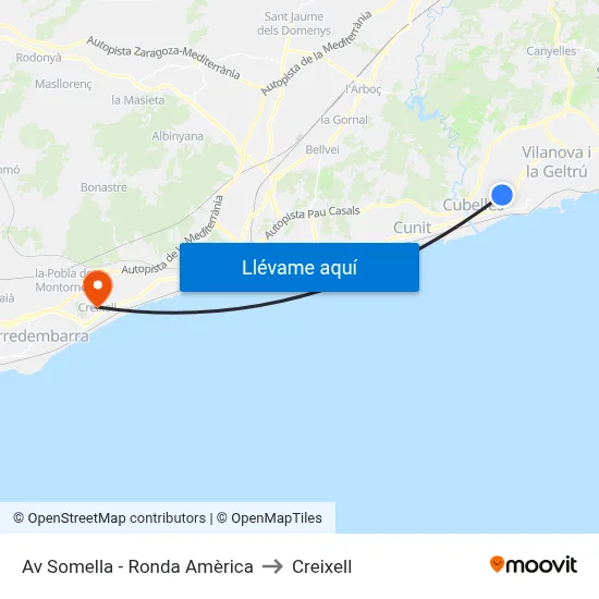 Av Somella - Ronda Amèrica to Creixell map