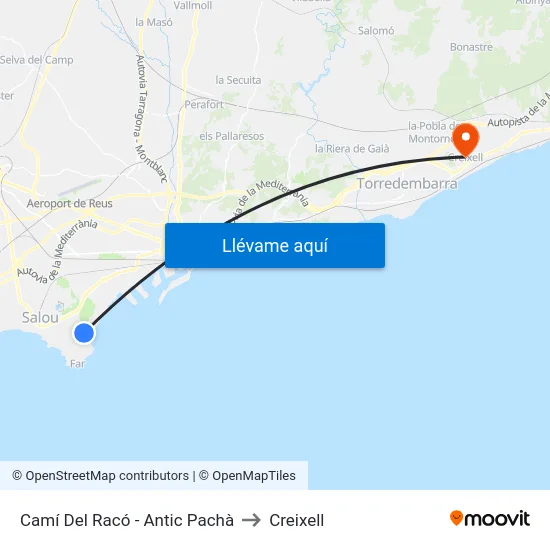 Camí Del Racó - Antic Pachà to Creixell map