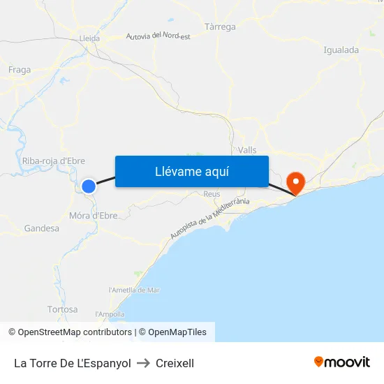 La Torre De L'Espanyol to Creixell map