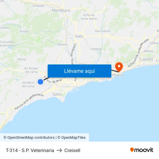 T-314 - S.P. Veterinaria to Creixell map