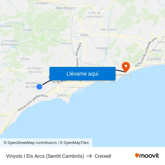 Vinyols I Els Arcs (Sentit Cambrils) to Creixell map