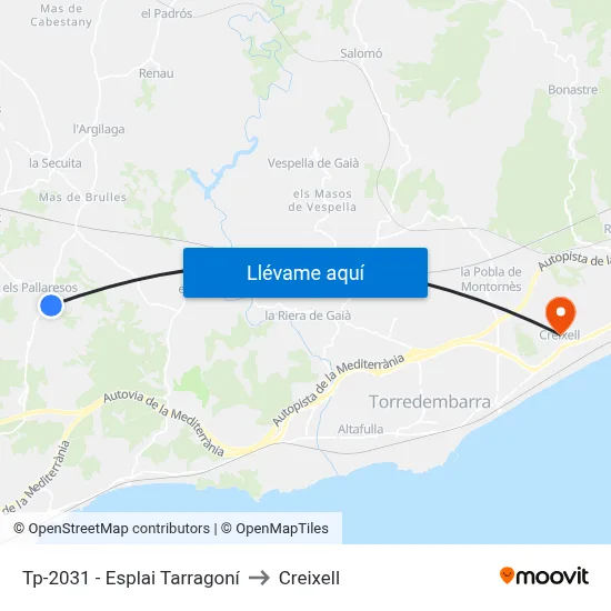 Tp-2031 - Esplai Tarragoní to Creixell map
