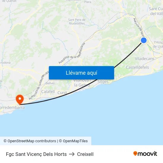 Fgc Sant Vicenç Dels Horts to Creixell map