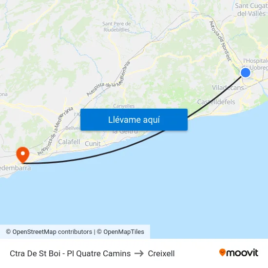 Ctra De St Boi - Pl Quatre Camins to Creixell map