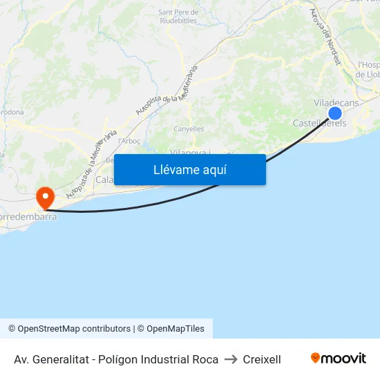 Av. Generalitat - Polígon Industrial Roca to Creixell map