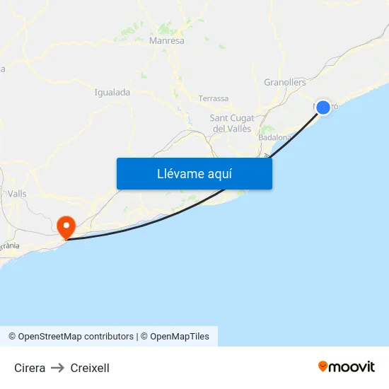 Cirera to Creixell map
