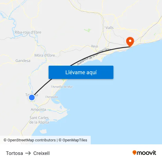 Tortosa to Creixell map