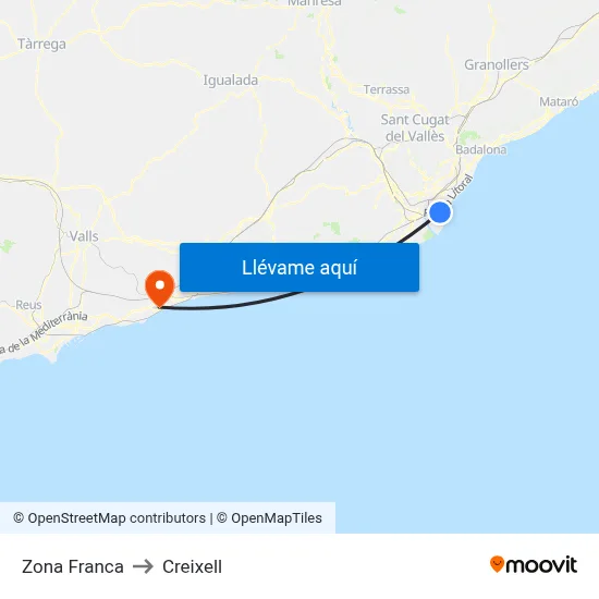 Zona Franca to Creixell map