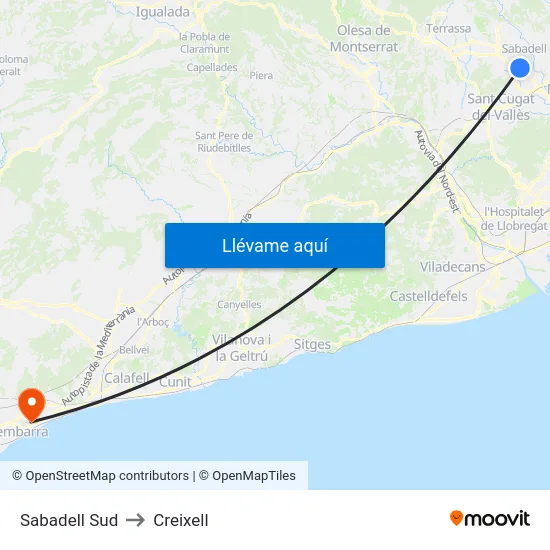 Sabadell Sud to Creixell map
