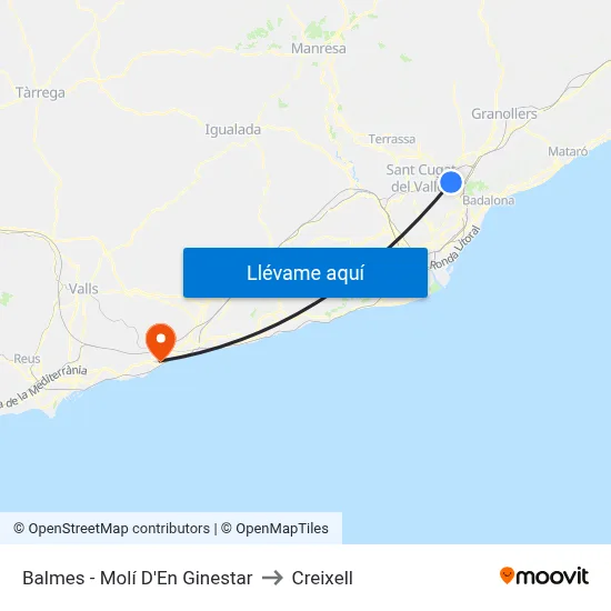 Balmes - Molí D'En Ginestar to Creixell map