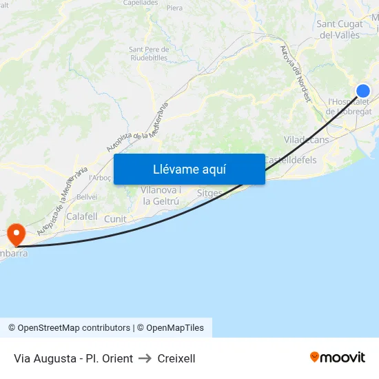 Via Augusta - Pl. Orient to Creixell map
