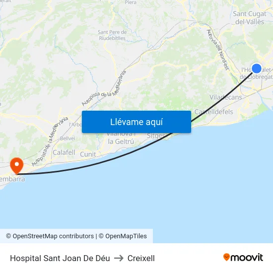 Hospital Sant Joan De Déu to Creixell map