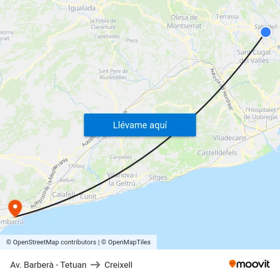 Av. Barberà - Tetuan to Creixell map