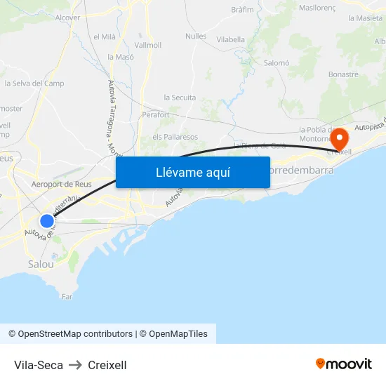 Vila-Seca to Creixell map