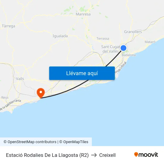 Estació Rodalies De La Llagosta (R2) to Creixell map
