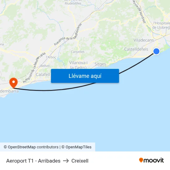 Aeroport T1 - Arribades to Creixell map