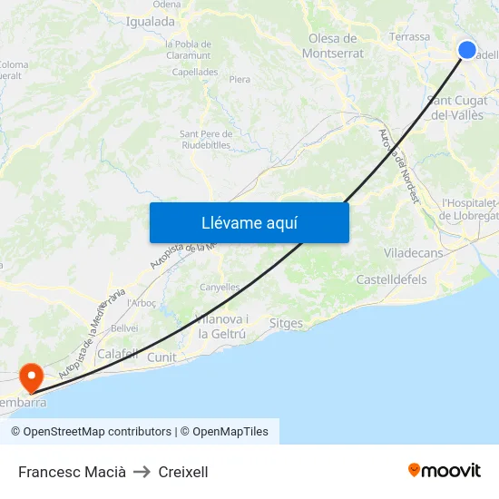 Francesc Macià to Creixell map