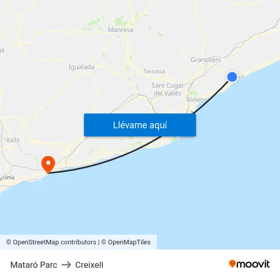 Mataró Parc to Creixell map