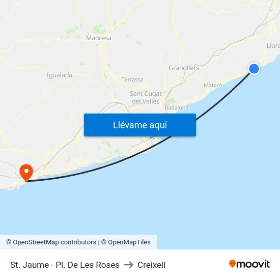 St. Jaume - Pl. De Les Roses to Creixell map