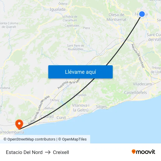 Estacio Del Nord to Creixell map