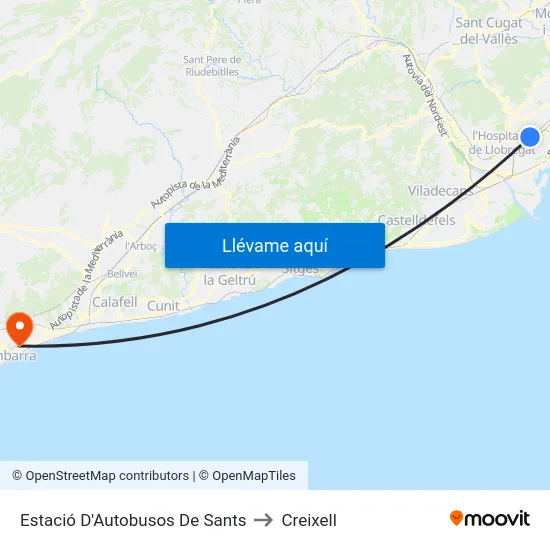 Estació D'Autobusos De Sants to Creixell map