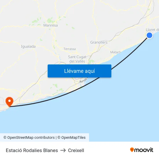 Estació Rodalies Blanes to Creixell map