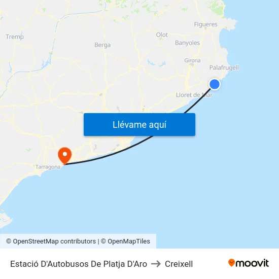 Estació D'Autobusos De Platja D'Aro to Creixell map