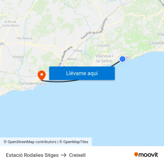 Estació Rodalies Sitges to Creixell map