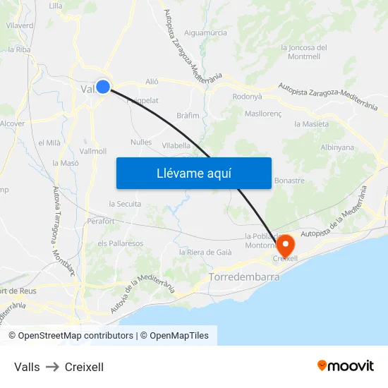Valls to Creixell map
