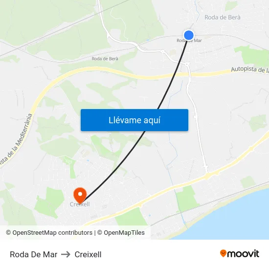 Roda De Mar to Creixell map