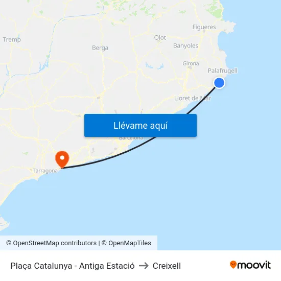 Plaça Catalunya - Antiga Estació to Creixell map