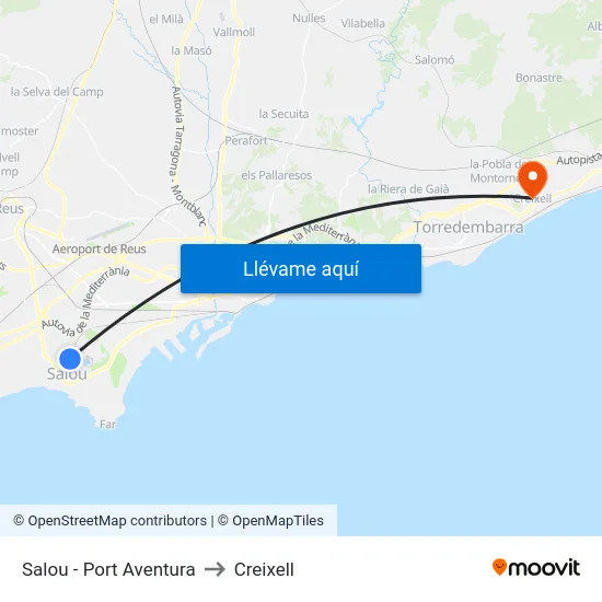 Salou - Port Aventura to Creixell map