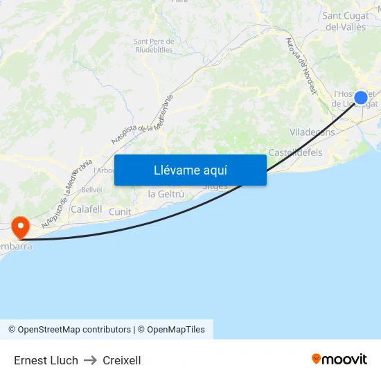 Ernest Lluch to Creixell map