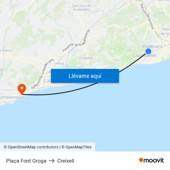 Plaça Font Groga to Creixell map