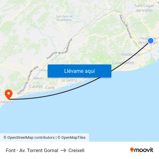 Font - Av. Torrent Gornal to Creixell map