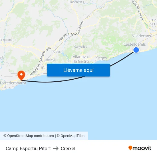 Camp Esportiu Pitort to Creixell map