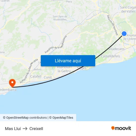 Mas Lluí to Creixell map