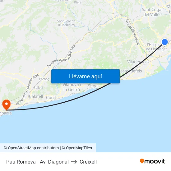 Pau Romeva - Av. Diagonal to Creixell map