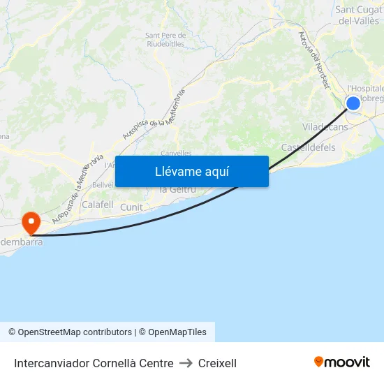 Intercanviador Cornellà Centre to Creixell map