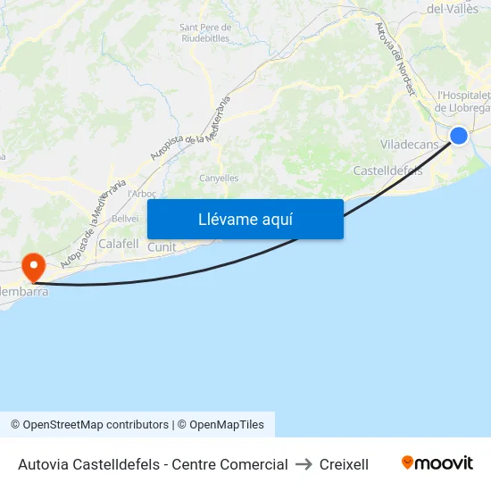 Autovia Castelldefels - Centre Comercial to Creixell map