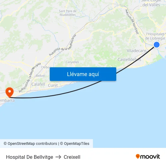 Hospital De Bellvitge to Creixell map