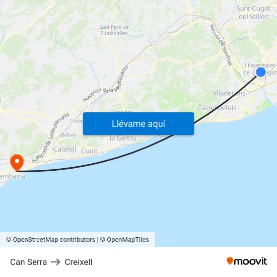 Can Serra to Creixell map