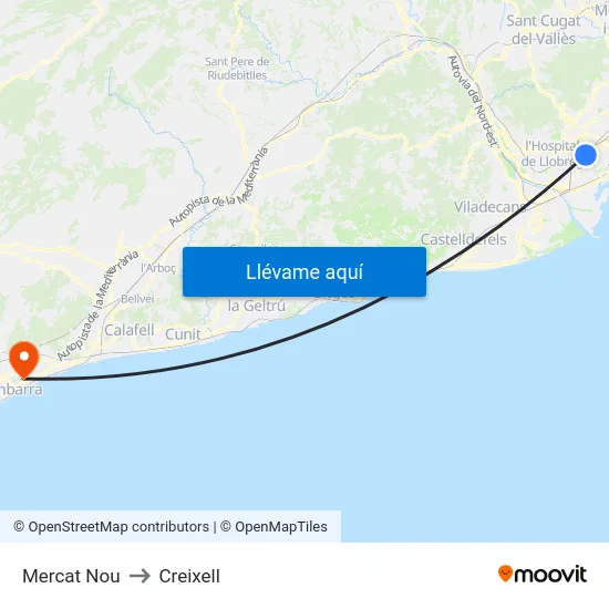 Mercat Nou to Creixell map